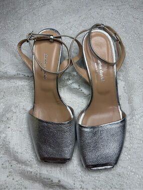Silver Metallic Ankle-Strap Women's Sandals